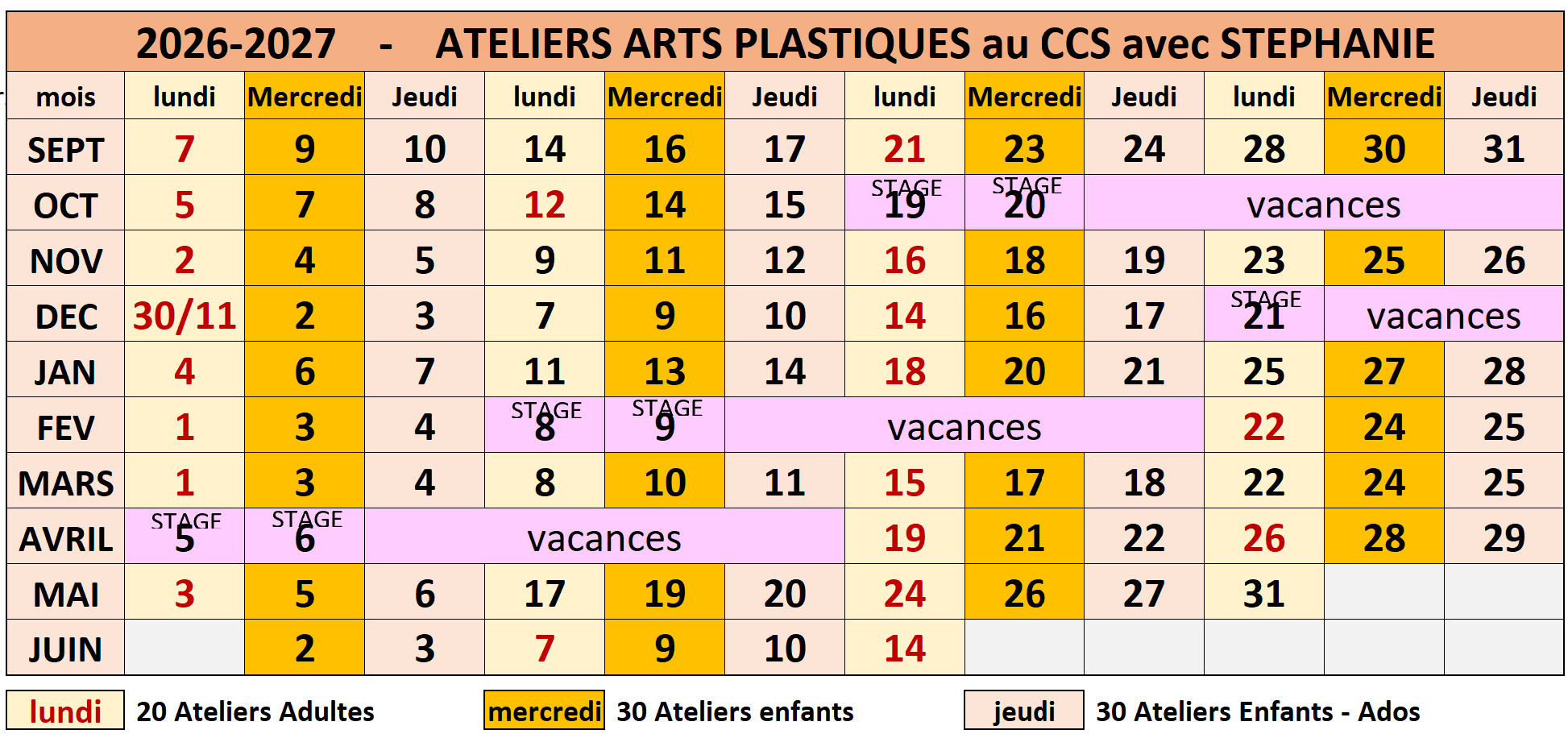 2026-2027 Mini Calendrier CCS